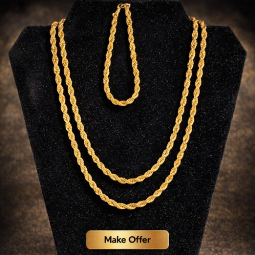 Vintage Park Lane De Paree  Gold Tone Rope Necklace and Bracelet Set NEW